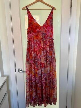Free People Floral Maxi Dress, Size S, Red/Pink